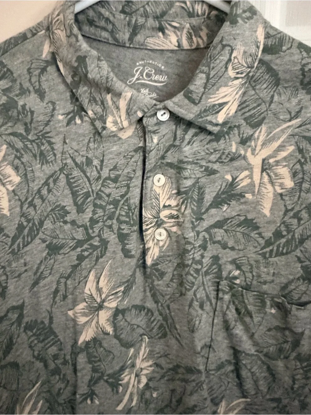 J.Crew Knit Goods Floral Print Men’s L Short Sleeve Polo Shirt 100% Cotton